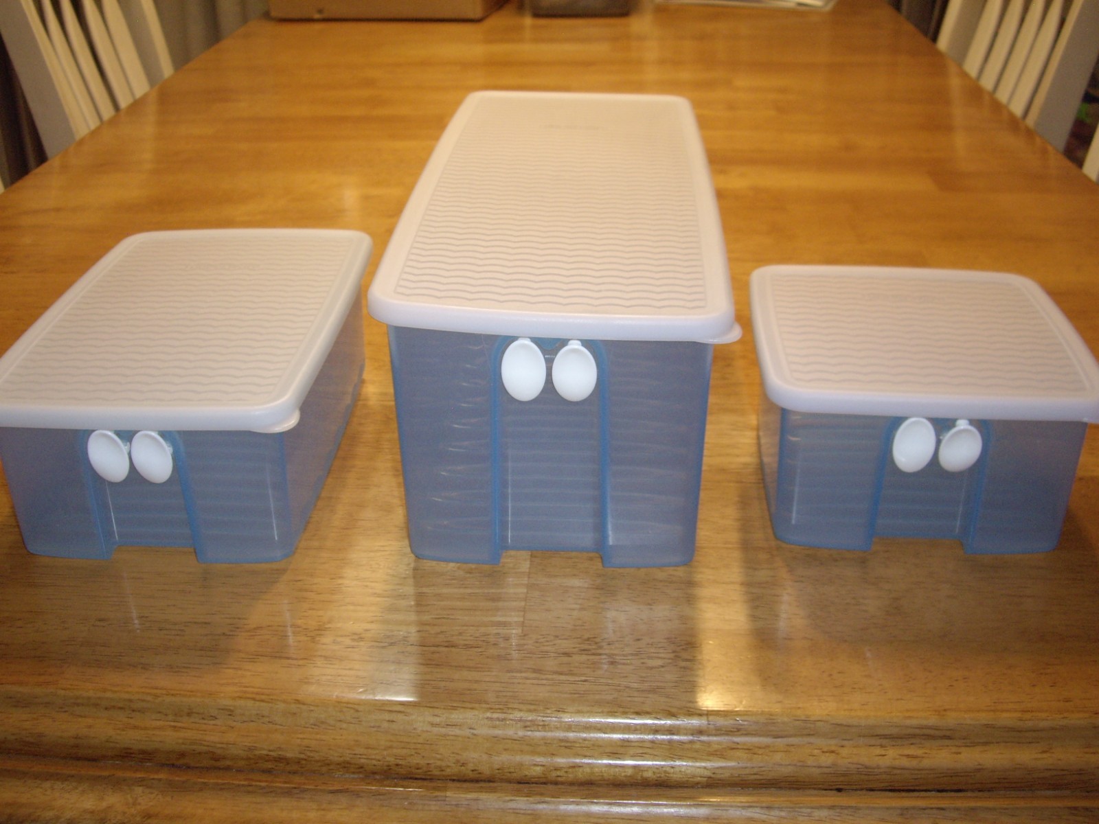 3pc Tupperware FridgeSmart Vented Blue Fruit Veggie Keepers 4.5-7-19 c 3995-A-2