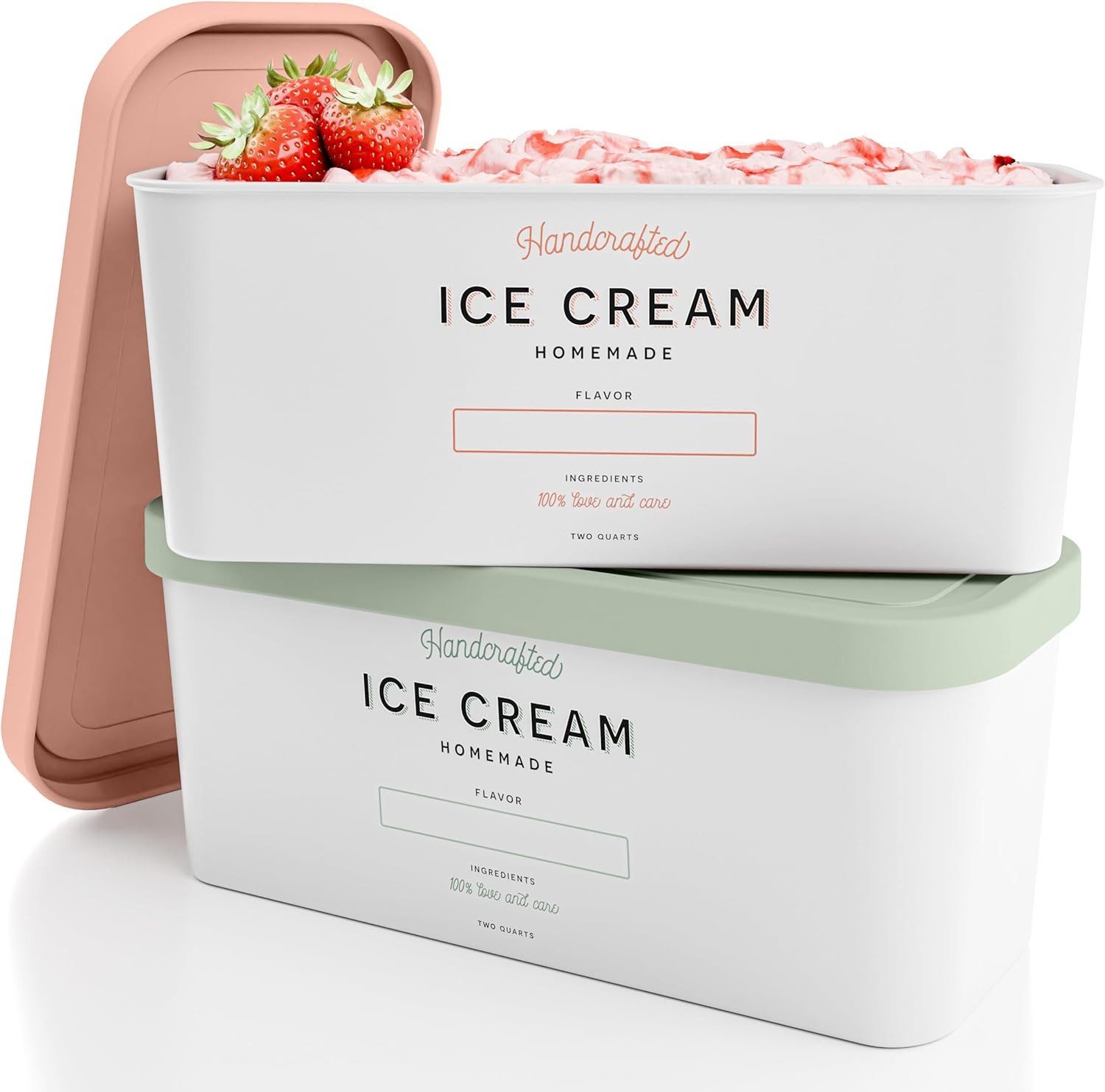 Set of 2 Reusable Ice Cream Tub Containers 2 Quart Each – Perfect for Homemade S