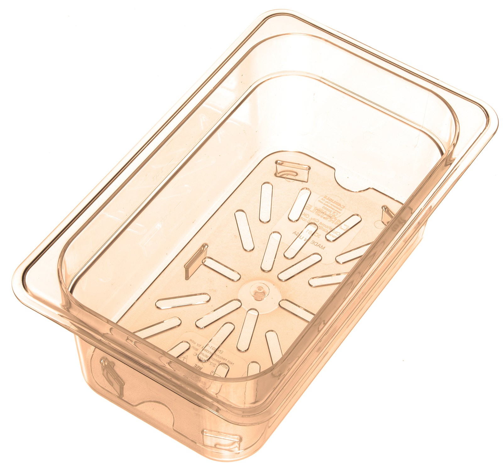1/4 Size Amber High Heat Plastic Storplus Food Pan Drain Shelf Drain Tray