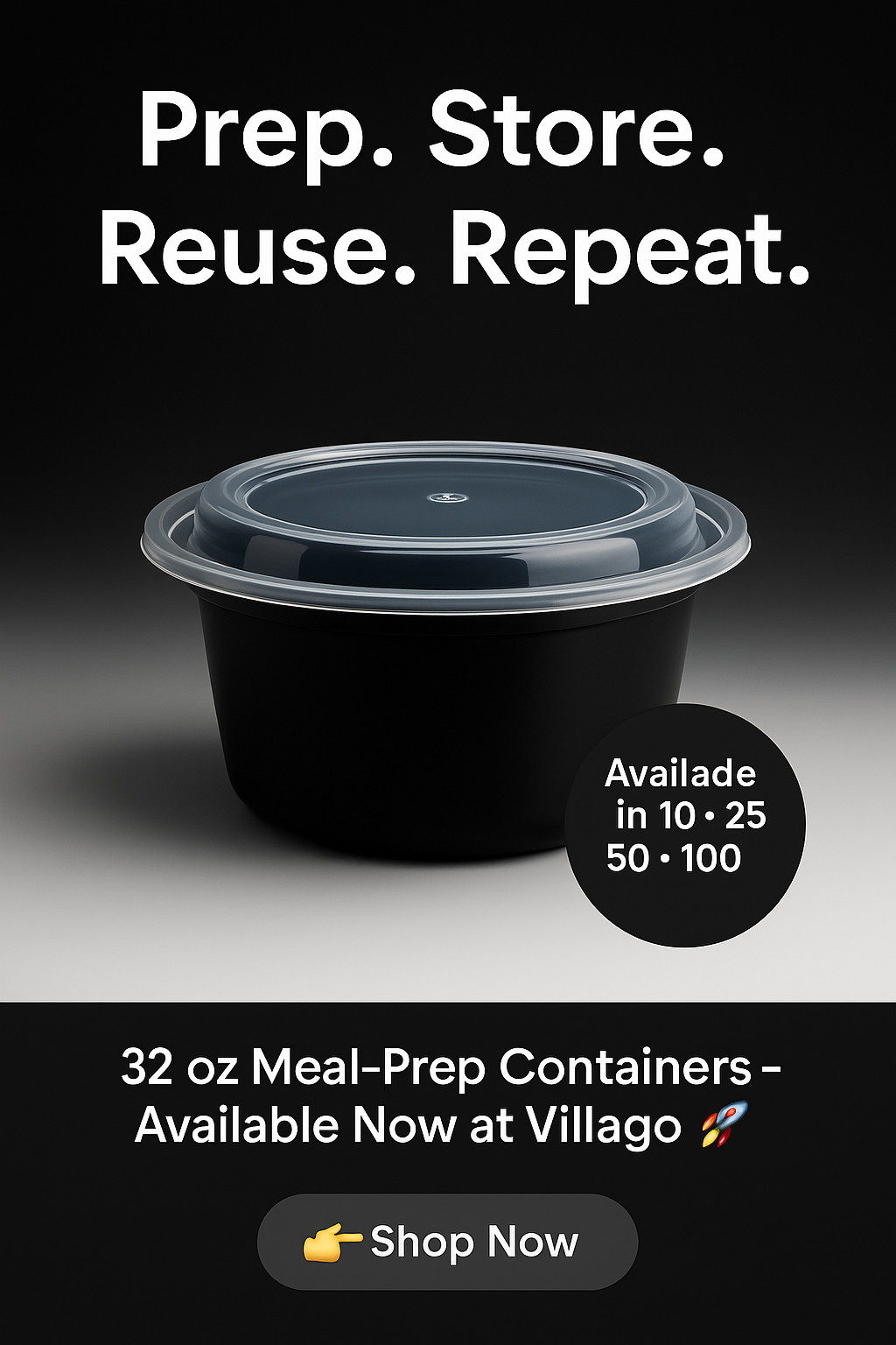 32 oz Round Food Containers Meal Prep BPA FREE Microwavable Reusable Bowl