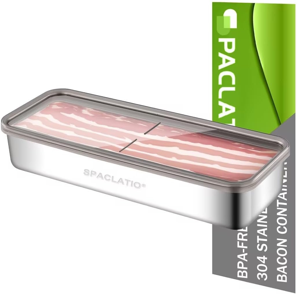 Bacon Container for Refrigerator, 1 Pack 304 Stainless Steel Airtight Deli Meat