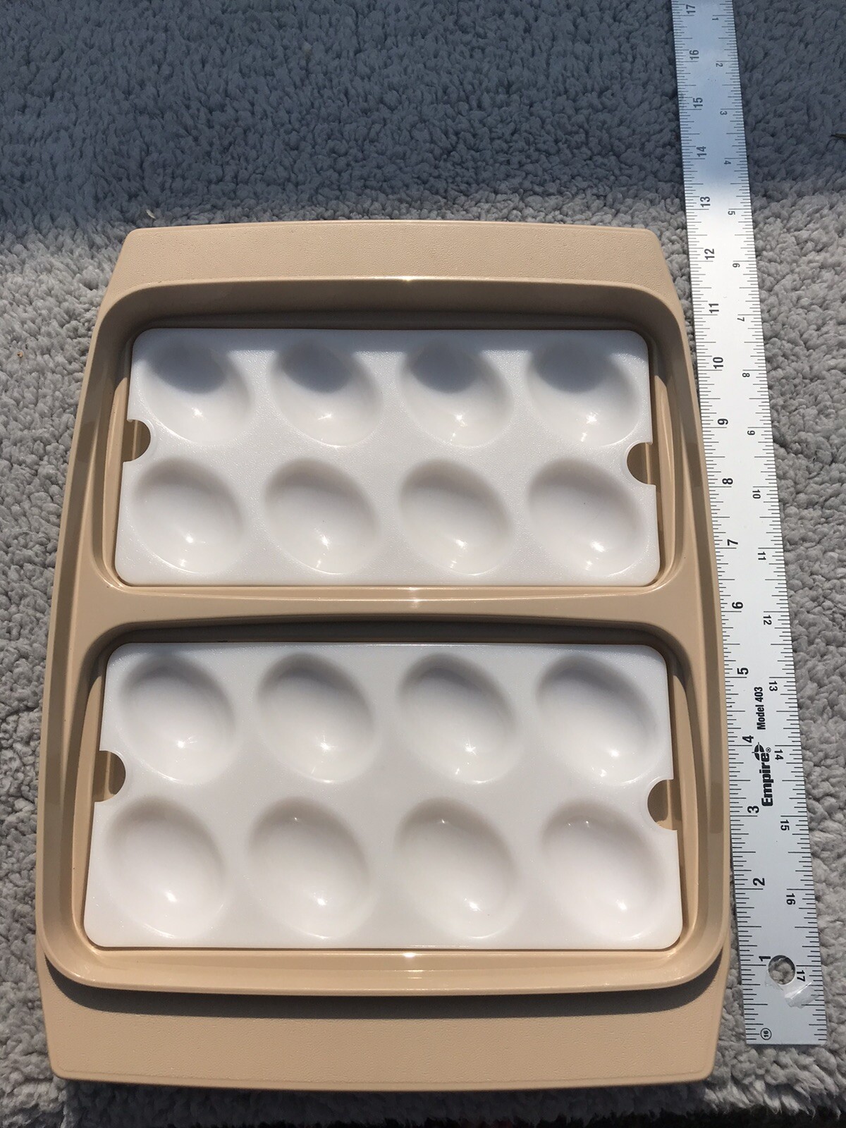 Vtg Tupperware Deviled Egg Keeper Carrier Tray Container 4 Pc Beige Almond Set