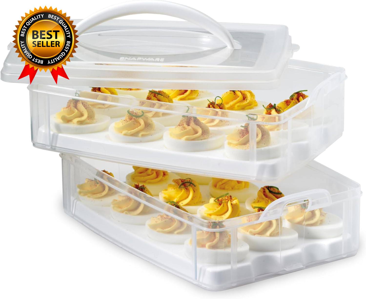 (2-Layer, 24 Eggs) Plastic Detachable Deviled Egg Carrier Storage