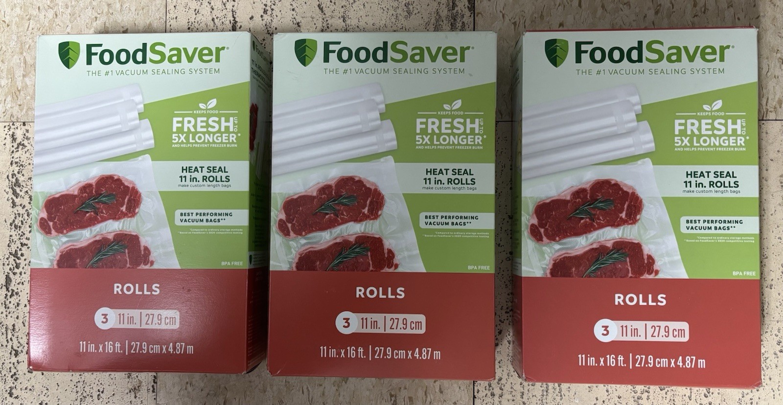 (9) 11″ x 16′ Food Saver Vacuum Seal Rolls BPA-Free 3 Boxes (9 Rolls Total)