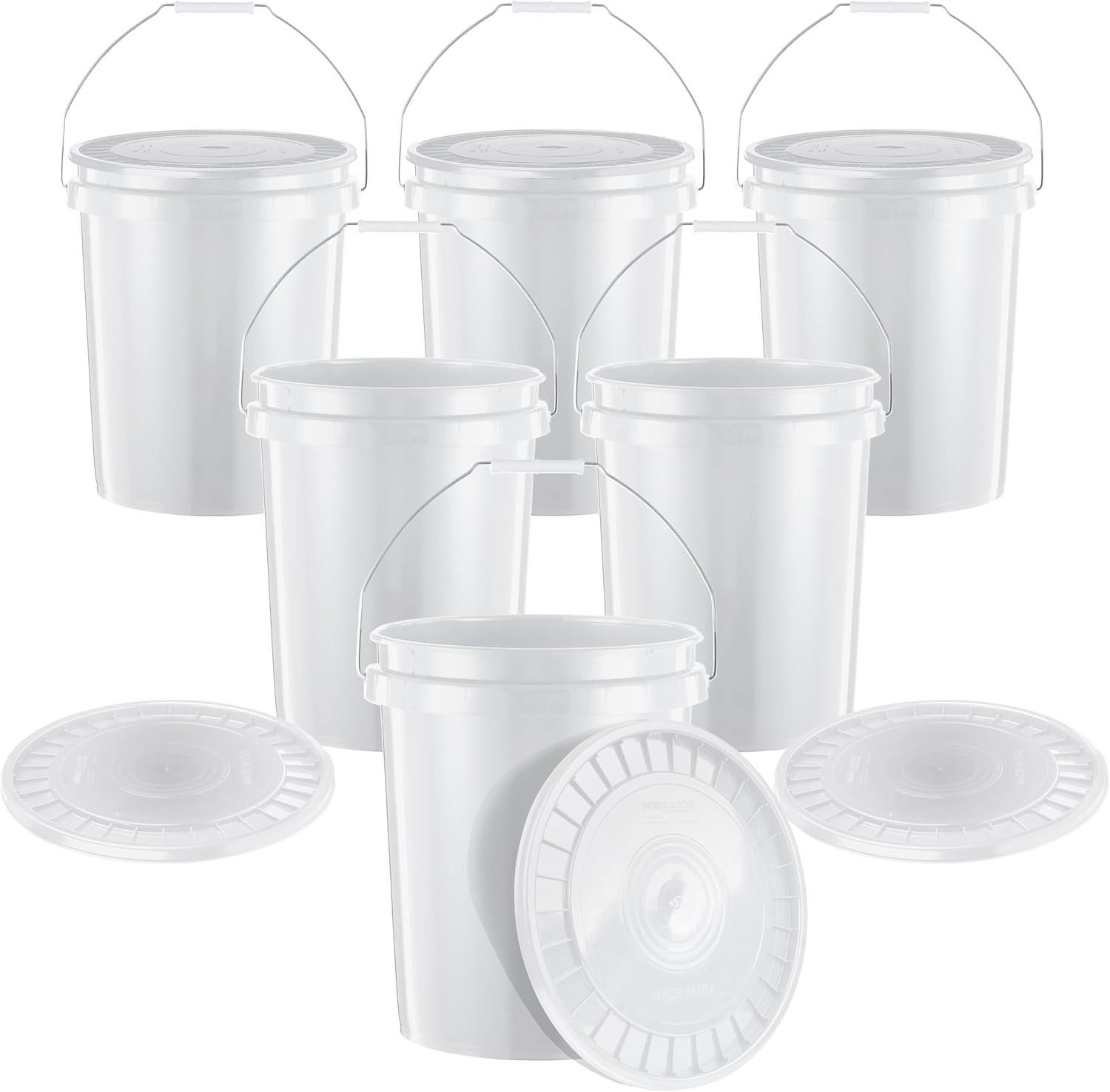 5-Gallon Heavy-Duty Buckets with Snap-On Lids, 6-Pack – Bpa-Free, Food-Grade Pla