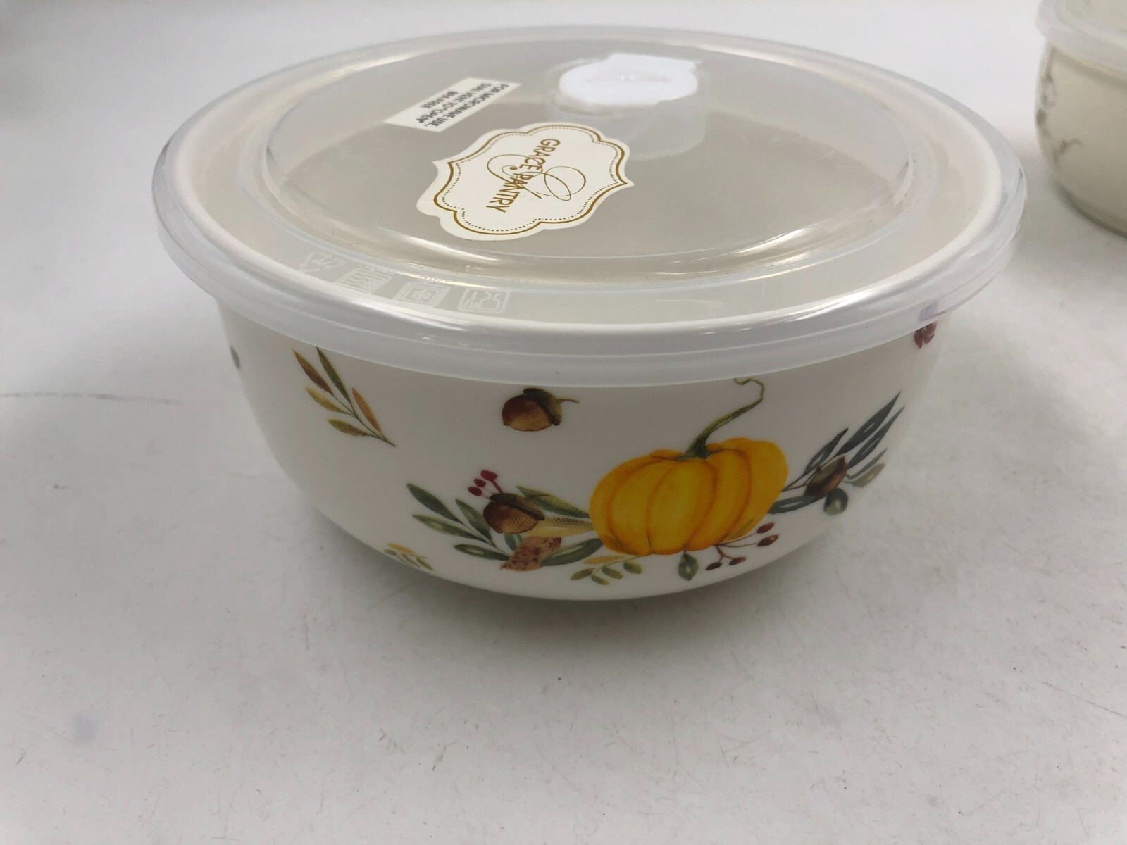 Grace Ceramic 6 & 5in Fall Pumpkins food containers with Plastic lids AA01B33013
