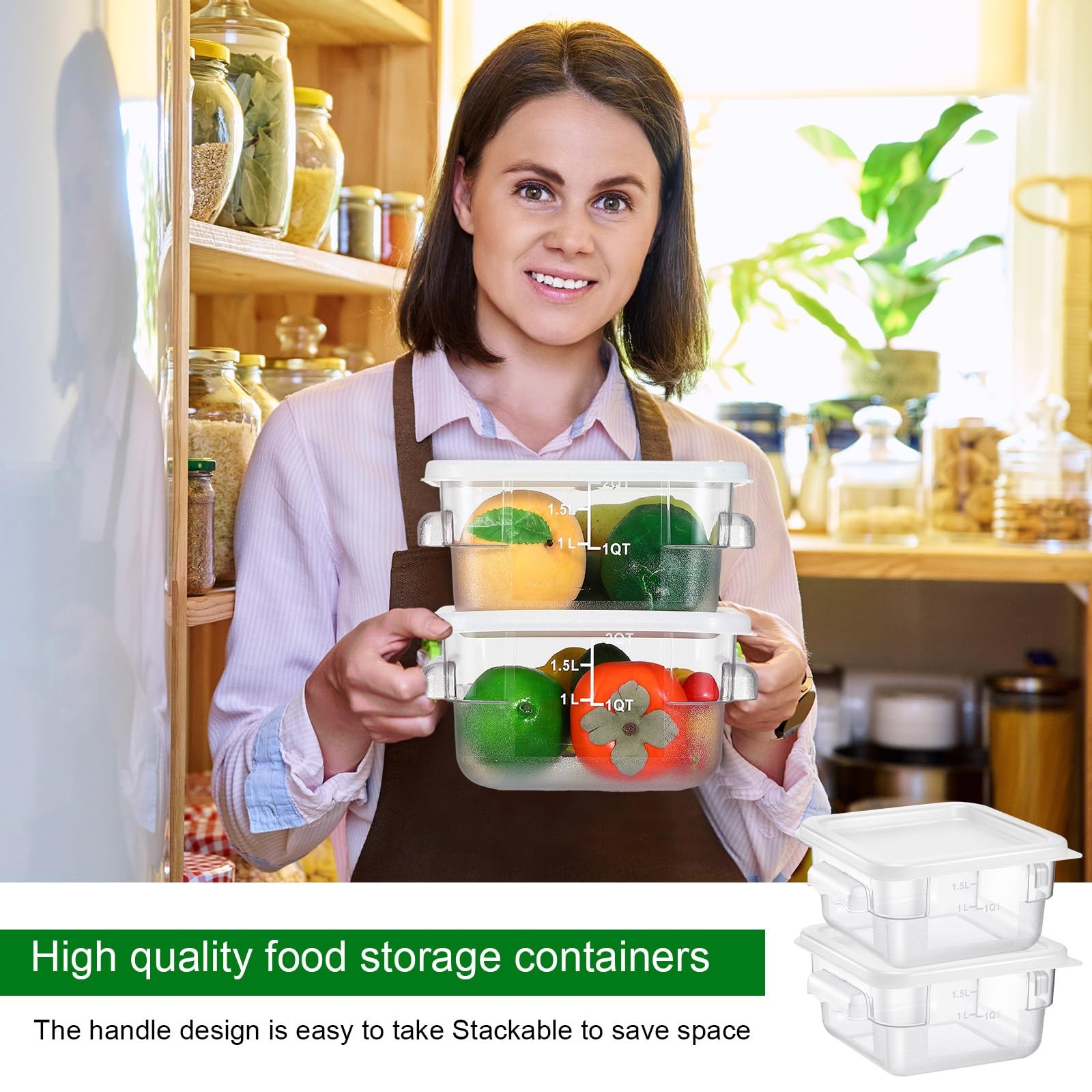 FoldTier 2 Pieces Square Food Storage Containers Polycarbonate 2 Qt, White