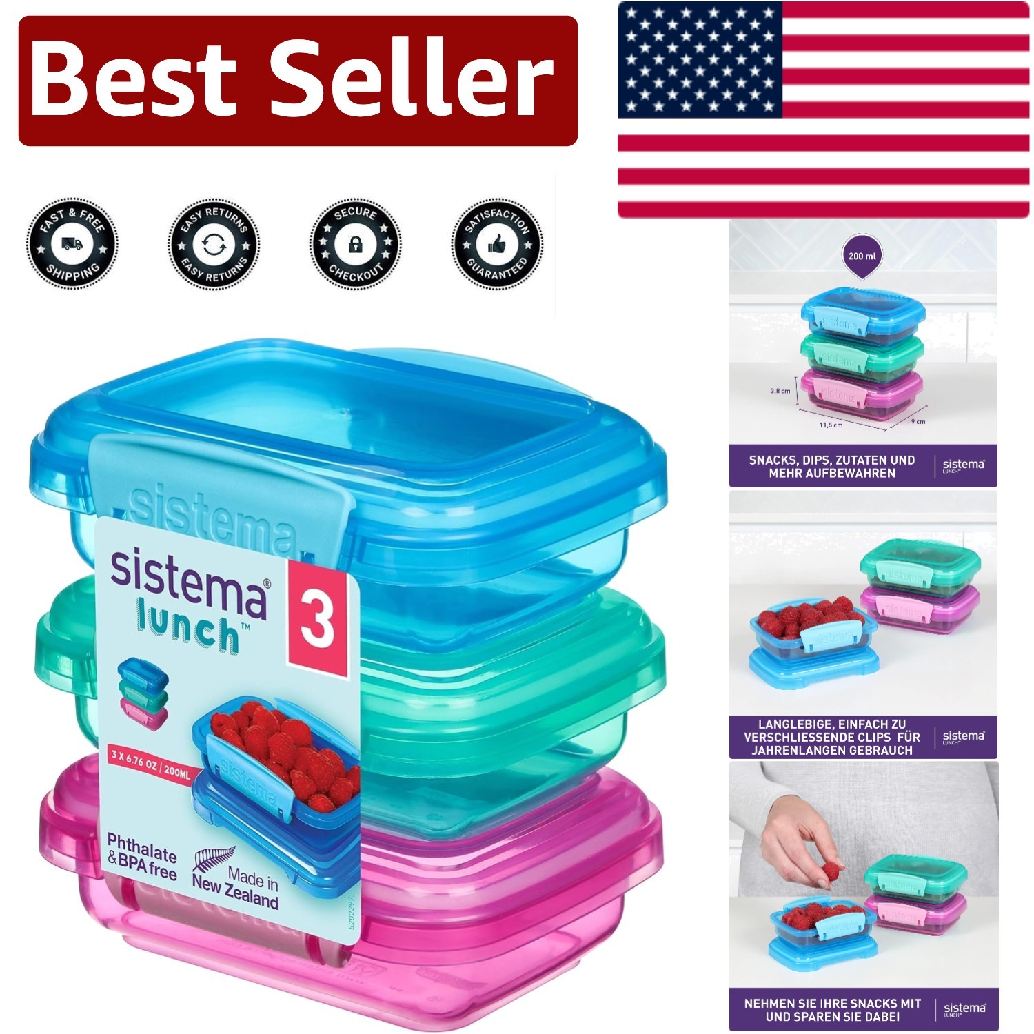 Durable 6.7 oz Food Storage Containers – Snap-Lid, Stackable 3 Count Set
