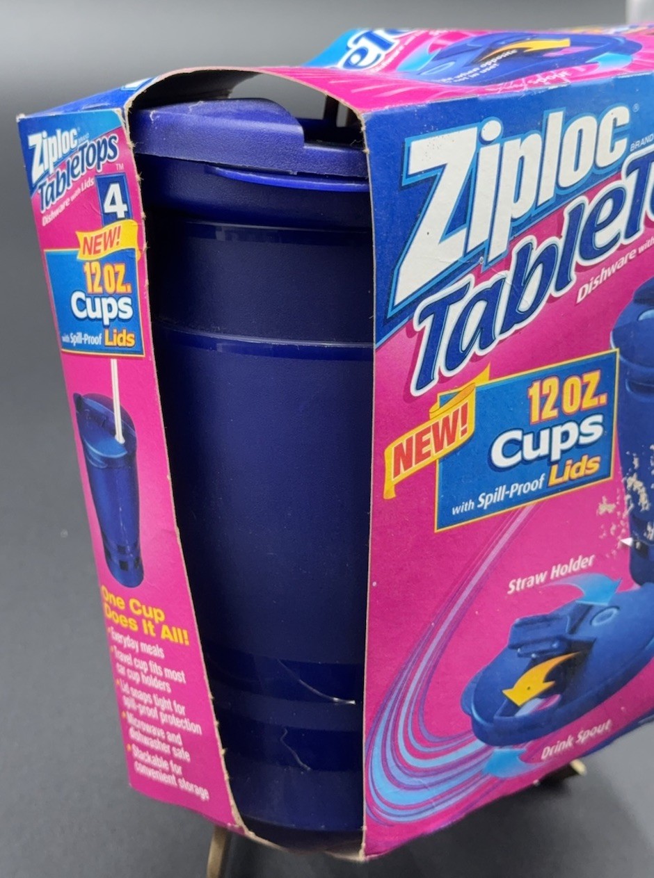 Ziploc TableTops Cups w/ Spill-Proof Lids Set 4 NEW Vintage 12 oz Discontinued