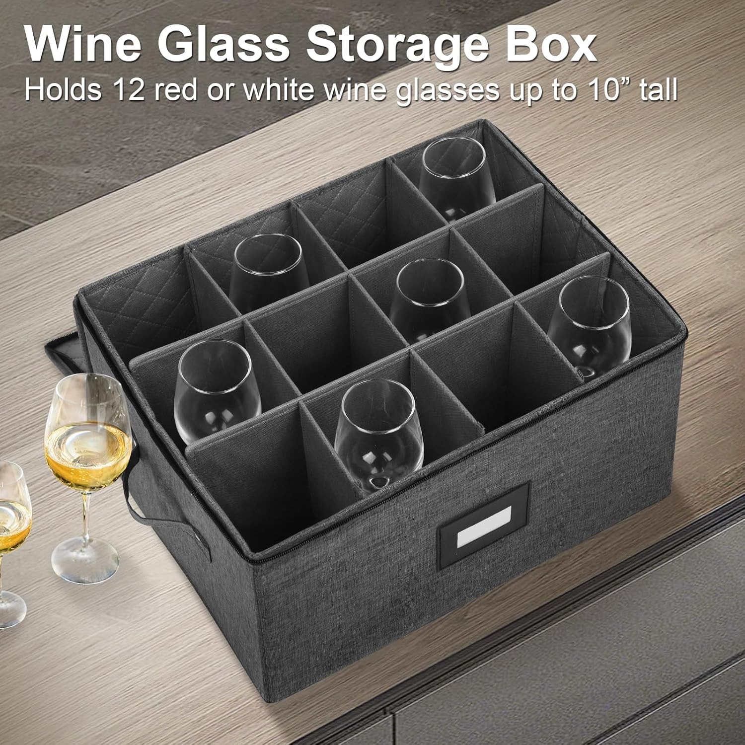 Stemware Storage Containers, Wine Glass Storage Box with Adjustable Dividers