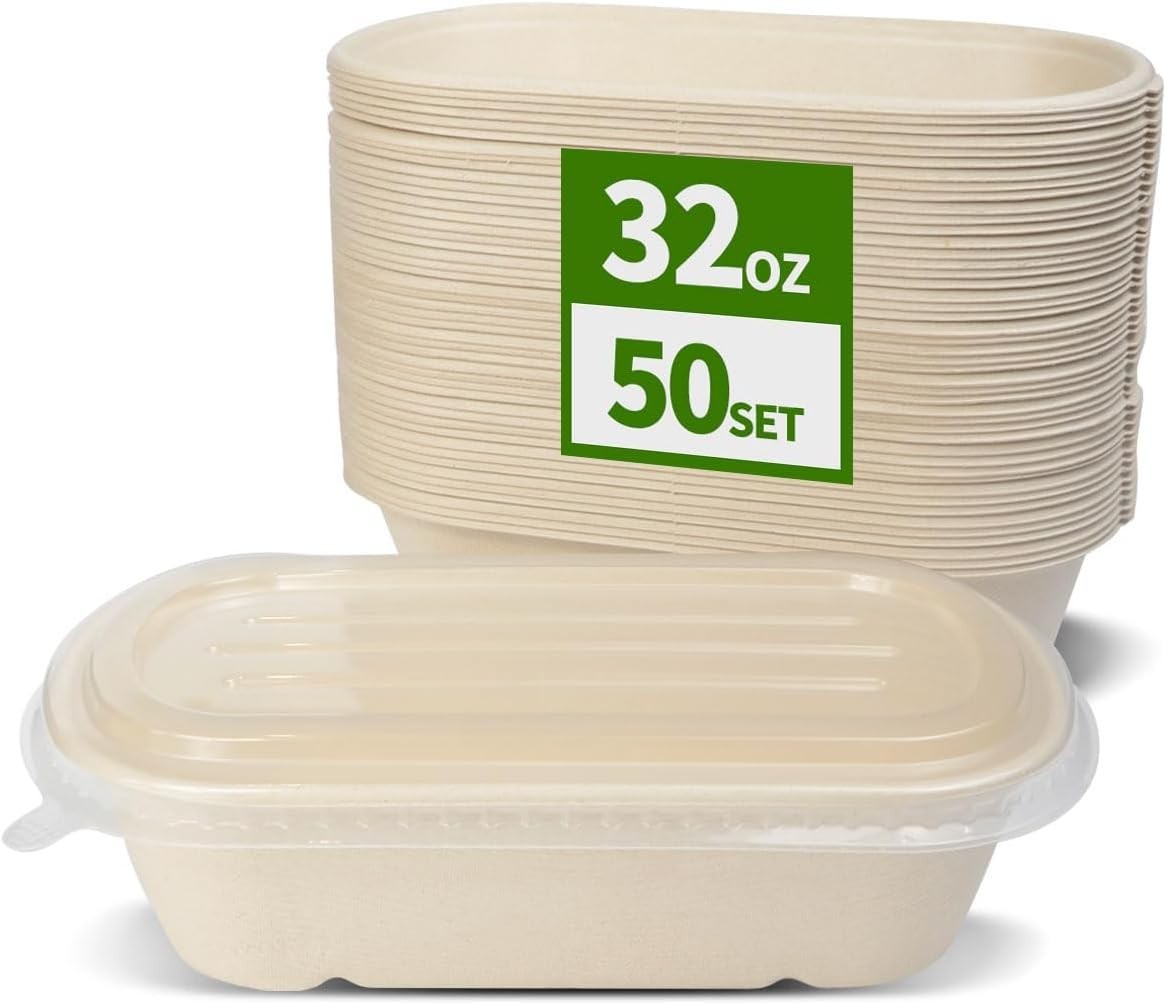 50 Pack 32 oz Disposable Meal Prep Containers Disposable Food Containers W/ Lids