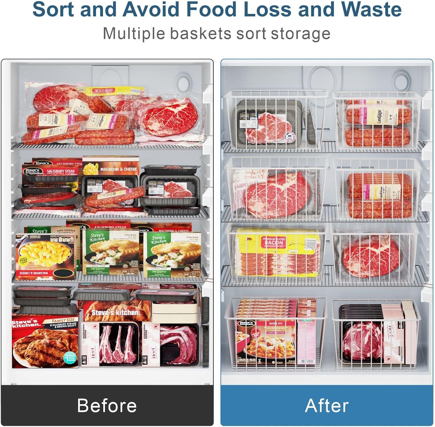 Elegant Slide-Out Freezer Bins – 2 Large & 2 Medium for Ultimate Freshness
