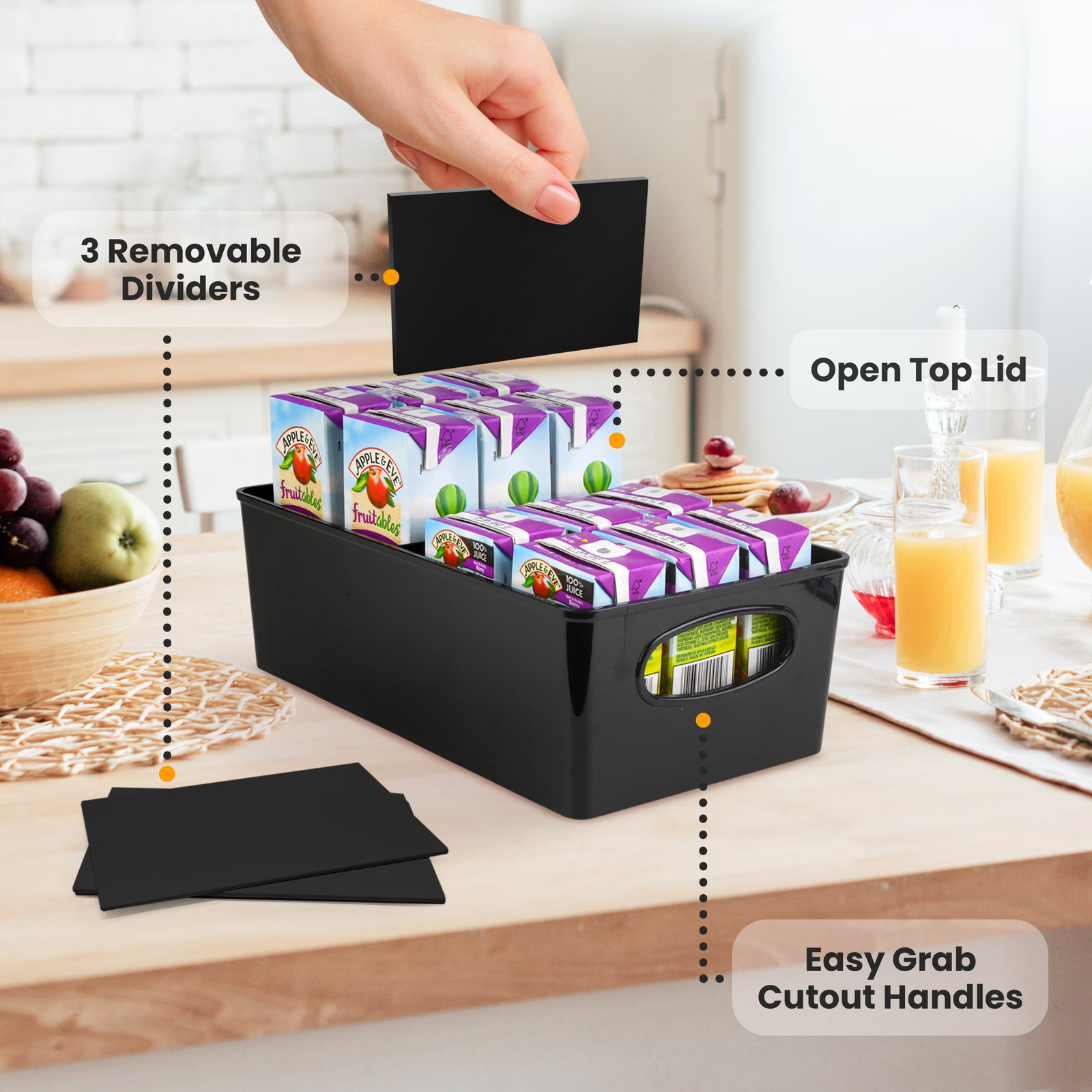 Pantry Bins for Food Organization and Storage, Black, Pack of 4