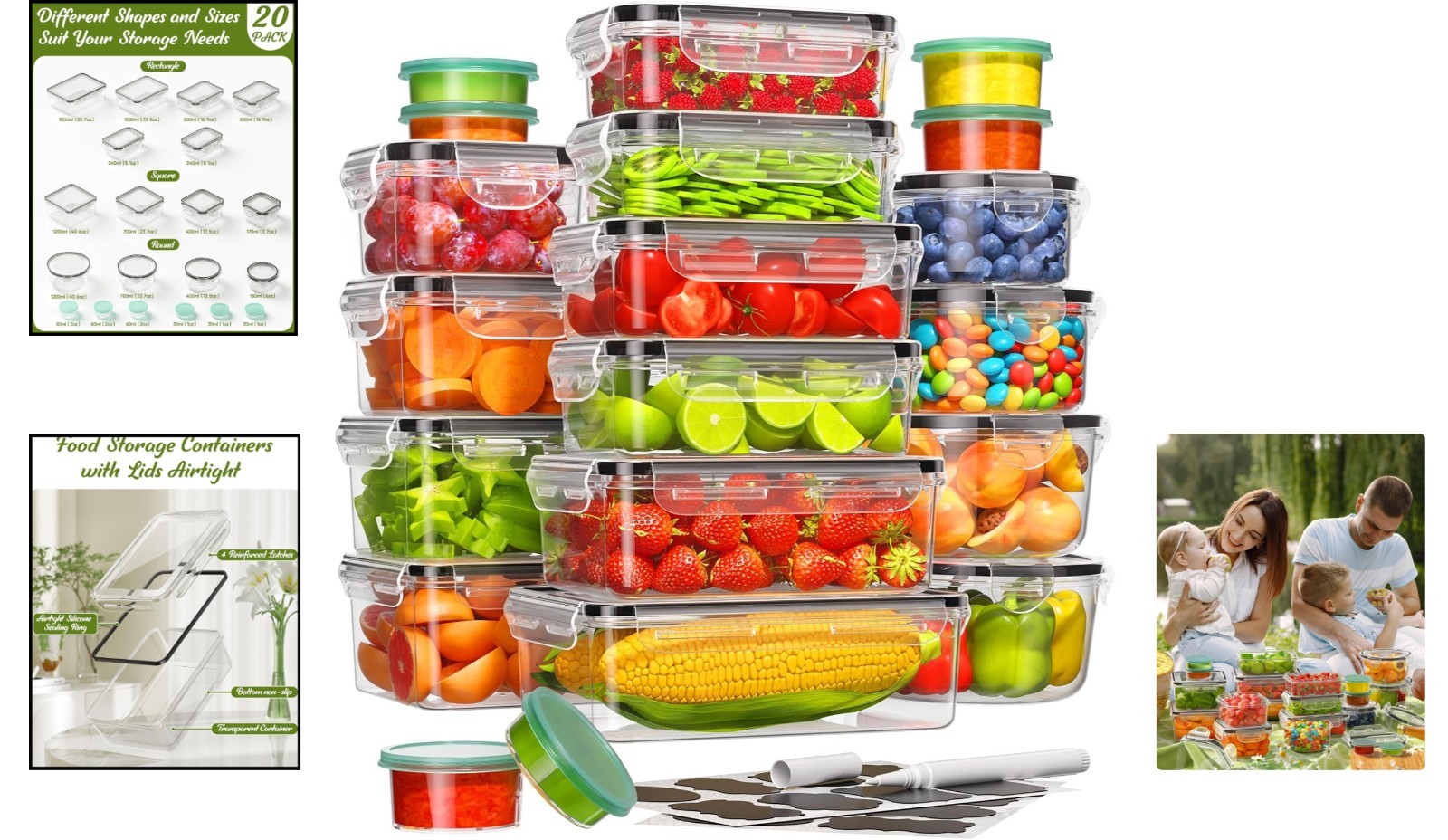 Versatile 40-Piece Leak-Proof Food Storage Containers with Labels & Pen