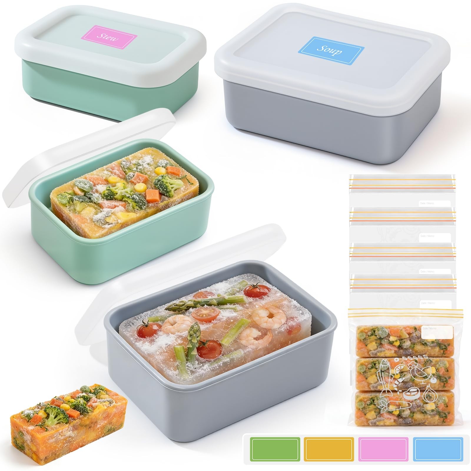 Silicone Freezer Trays with Lid, 1-Cup & 2-Cup Portion Control Soup Container…