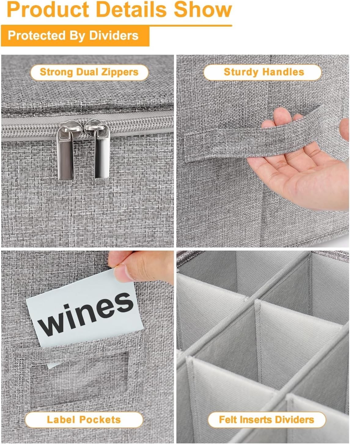 Wine Glass Storage Box, Glassware Storage Containers w/Hard Shell Side Bottom…