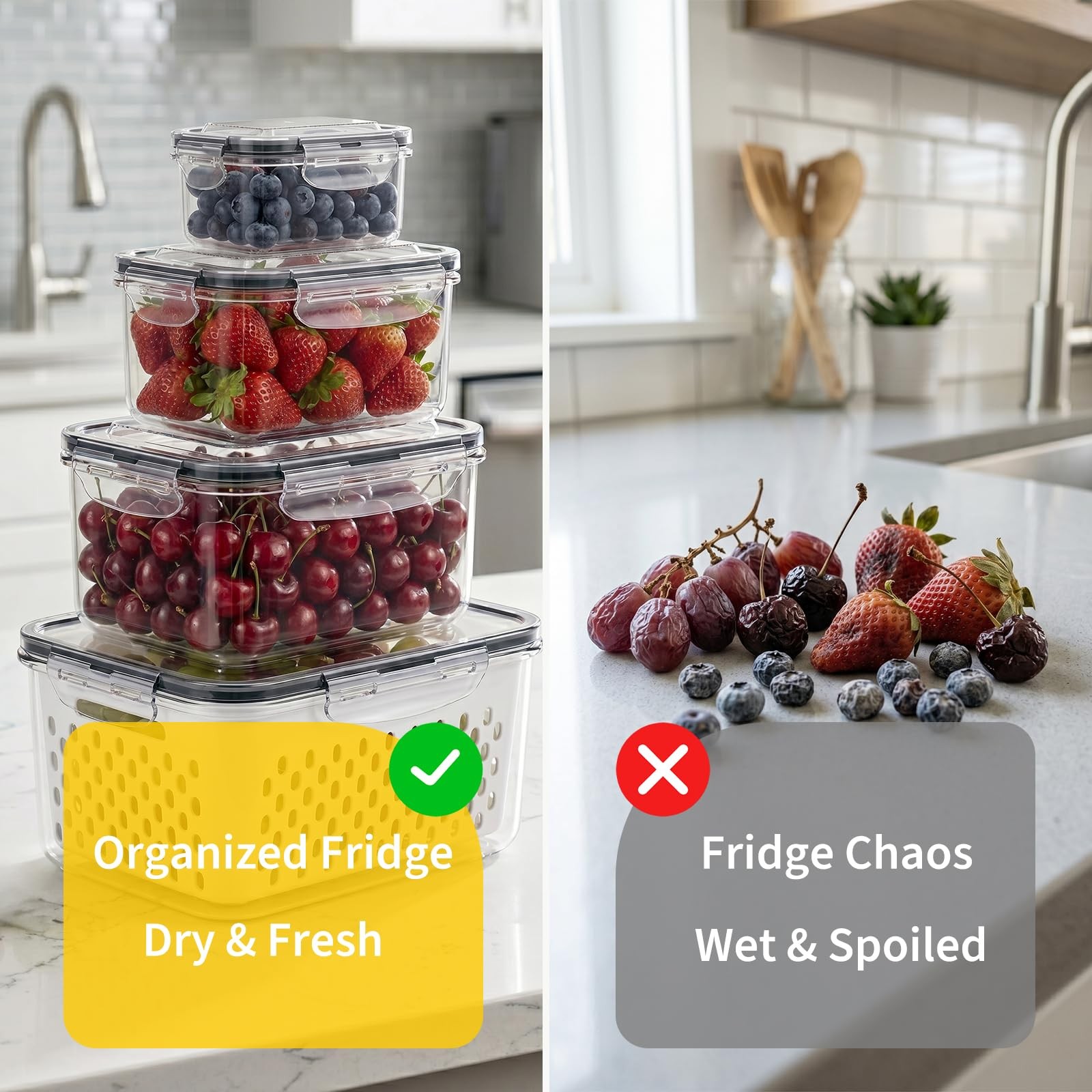 keeper Fruit Storage Containers for Fridge with Removable Colander