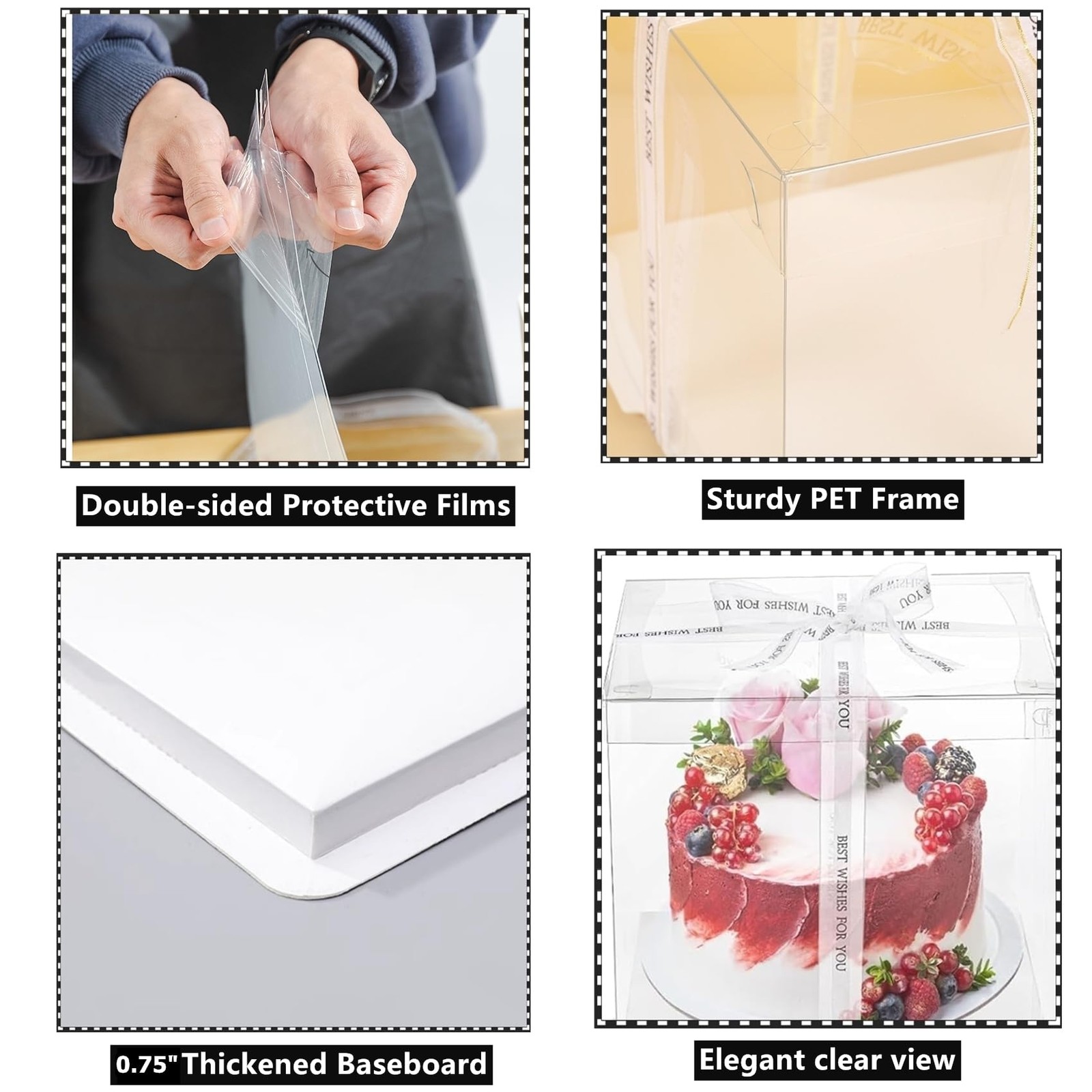 6 Pack Clear Cake Box, 2-Layer Transparent Cakes Box with Ribbon, 10″ X 10″ X…