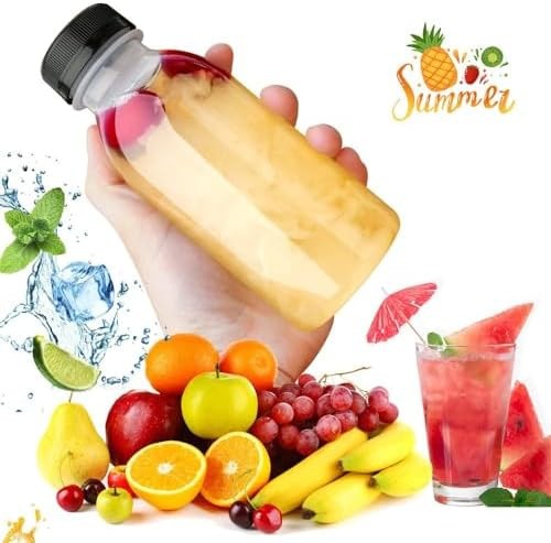 Holotap 42 Pcs 8 OZ Plastic Juice Bottles with Caps, Empty Clear Disposable B…