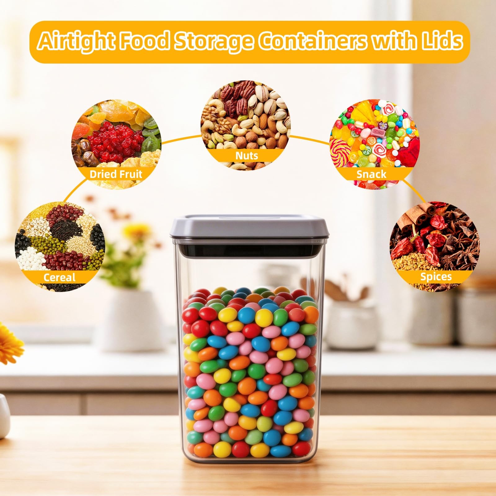 Pop Airtight Food Storage Containers with Lids, Push Button Seal BPA-for Kitc…
