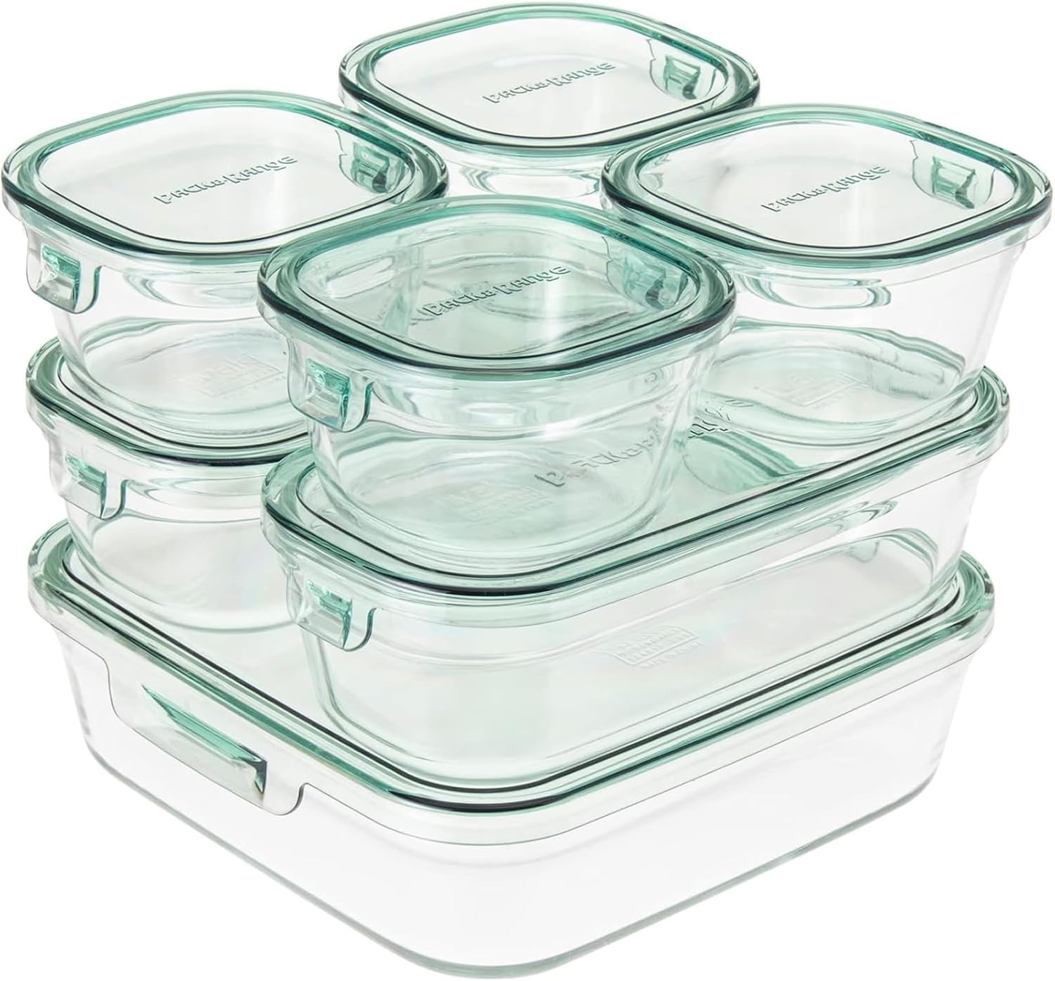 PSC-PRN-G7 Heat Resistant Glass Storage Container, Green, 7 Piece Set, Pack & Ra