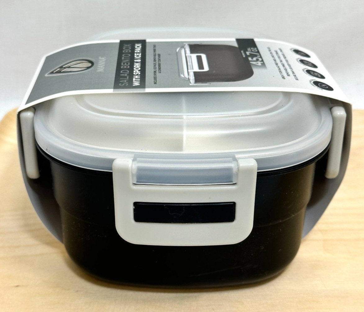 NEW Manna Salad Bento Box w/ Spork and Ice Pack BPA FREE Lunch Container Black