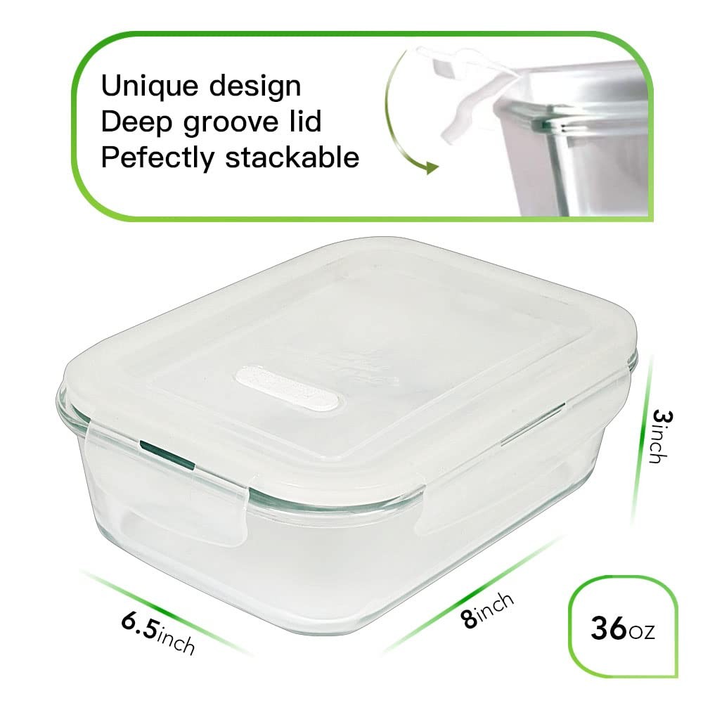 DAS TRUST [5-Packs, 36 Oz. Glass Meal Prep Containers with Locking Lids Glass…