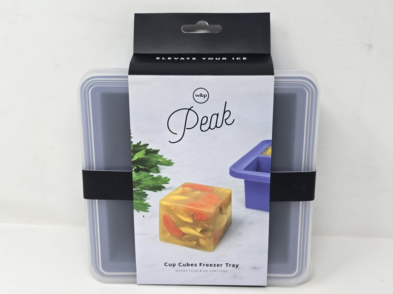 W&P Peak Cup Cubes Silicone Freezer Tray w/ Lid, Blue, Makes Four 8 oz Portions