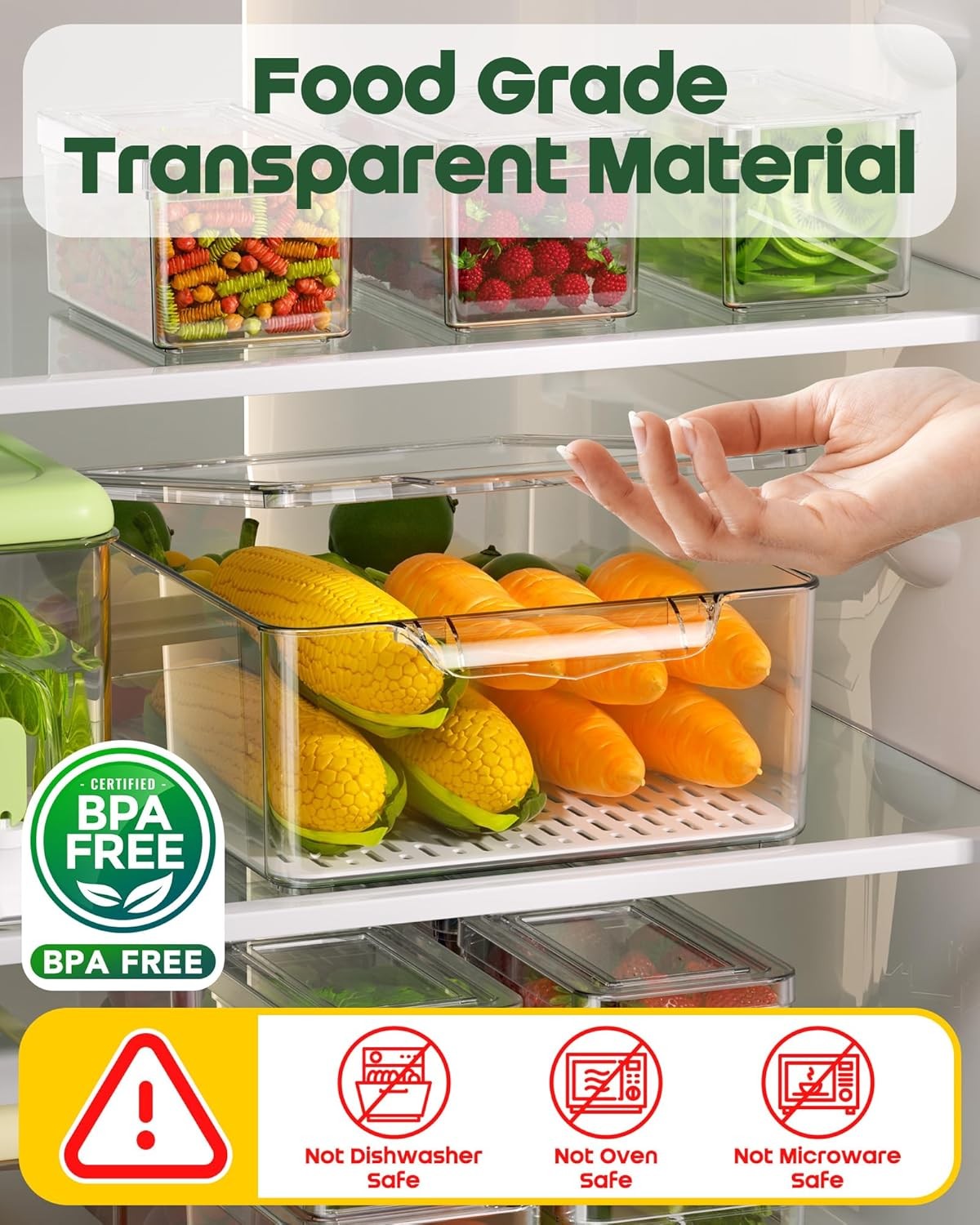 11-Piece Refrigerator Storage Container Set, Clear Plastic Fruit Storage Boxes