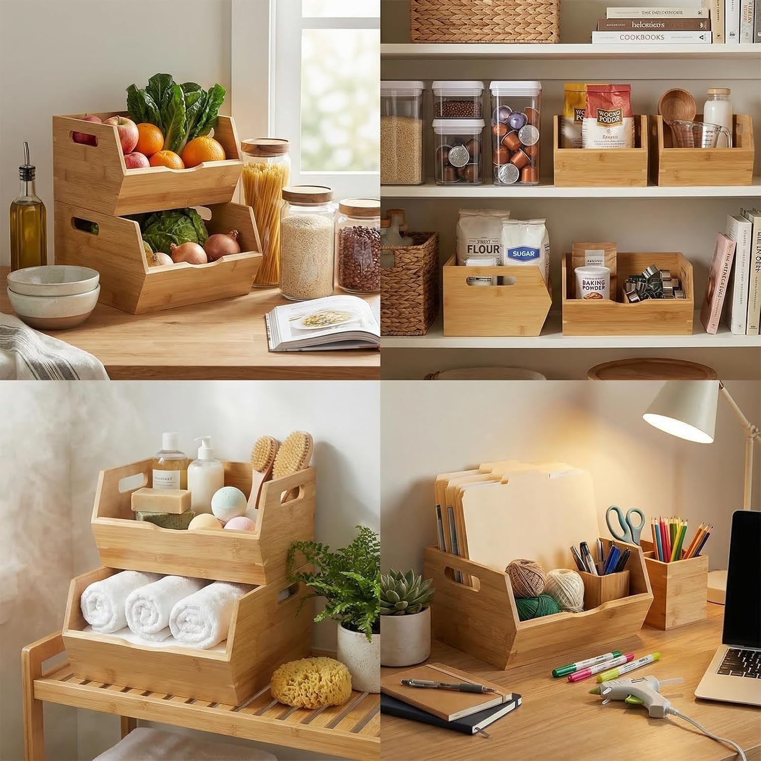 Bamboo Pantry Storage Bins,Potato and Onion Storage Bin Ventilated stackable …