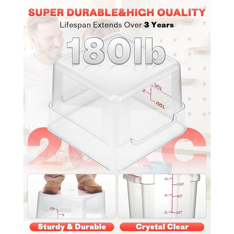 Food Storage Container Set 4PC 8QT Clear Durable Stackable BPA Free Lids Labels