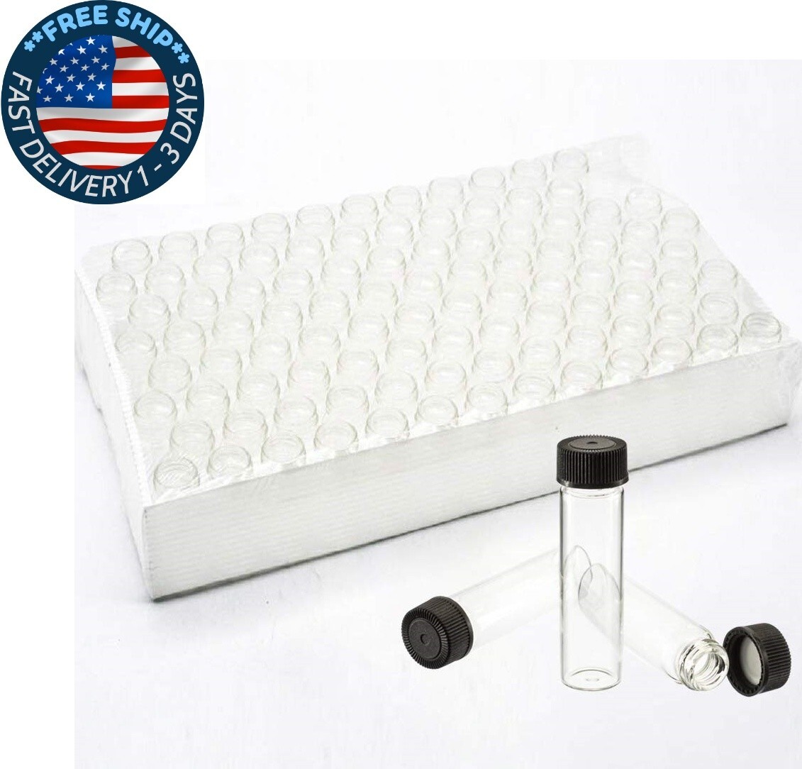 Paquete de 100 viales de vidrio con tapas de rosca fenólicas negras (4 ml)