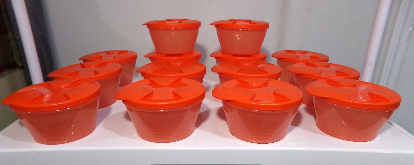 40Pc Tupperware Coral DUO Bowls (14) 5395A & (6) 5422A + 20 Interlocking Lids