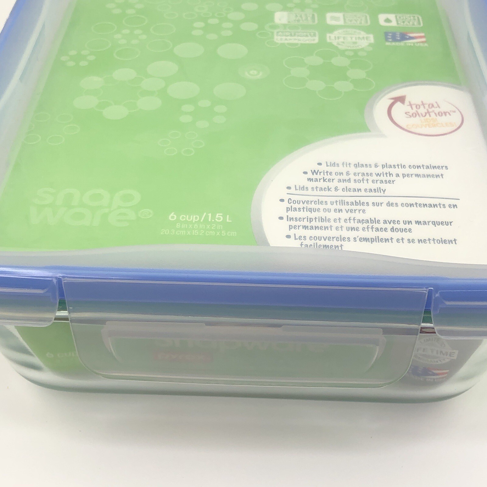 Pyrex Snapware 6-Cup Rectangle Glass Storage Dish with Clear Blue Lid Snap Ware