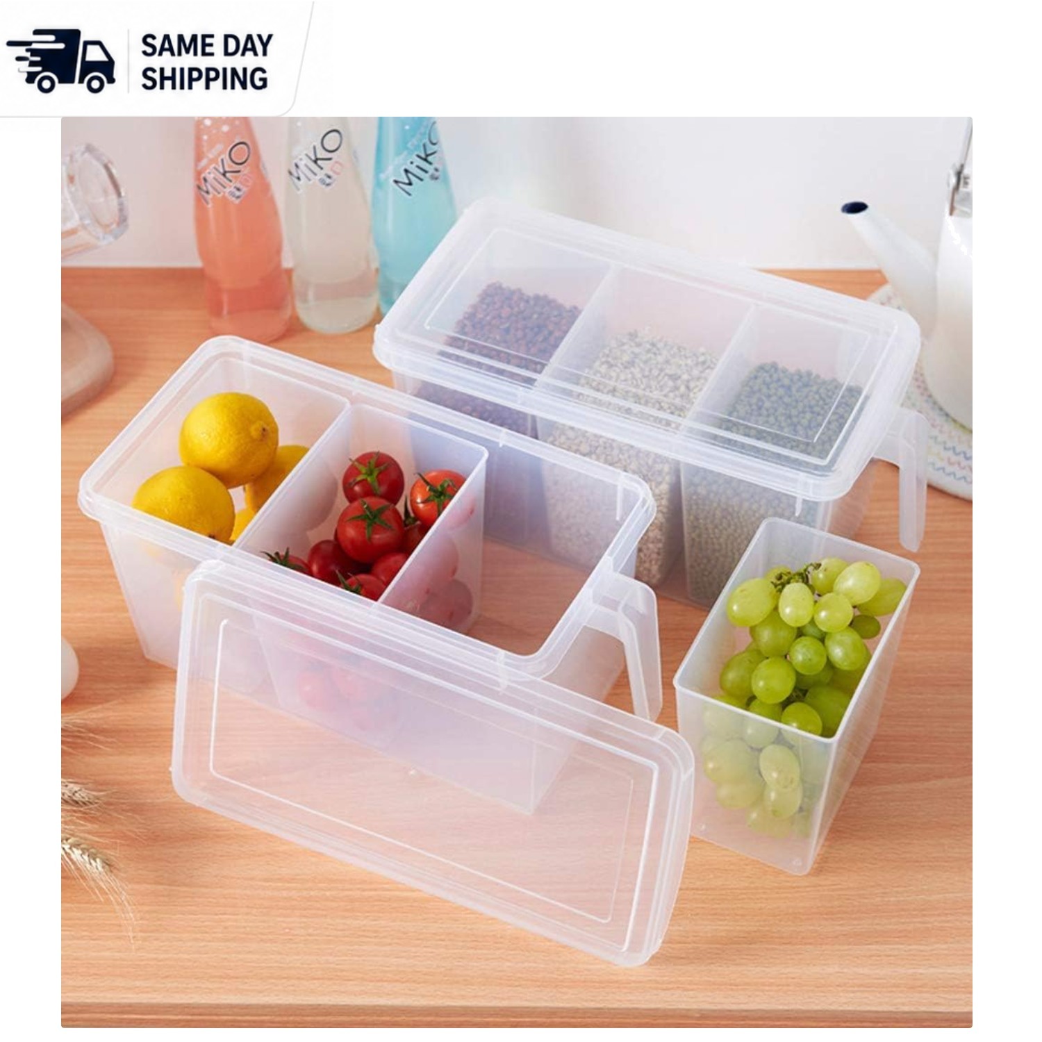 30 Cup Capacity Plastic Divided Storage Containers Set with Lids and Handles