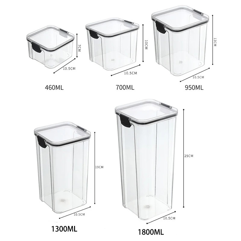 Plastic Food Storage Container Box Moisture-Proof Clear Sealed Kitchen Jars
