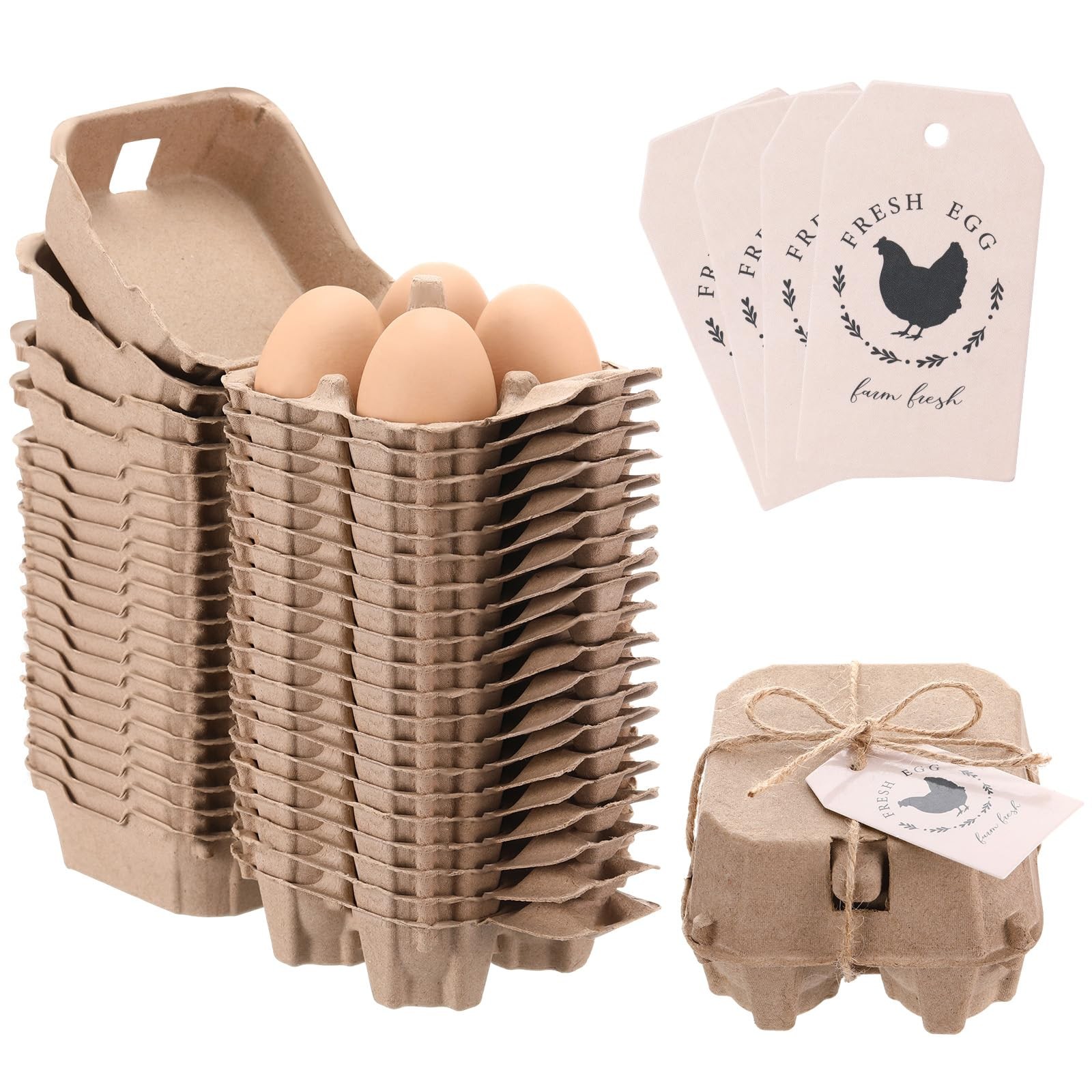 Natural 4 Count Egg Carton Pulp Paper Cardboard Farm Market Storage 12 PCS