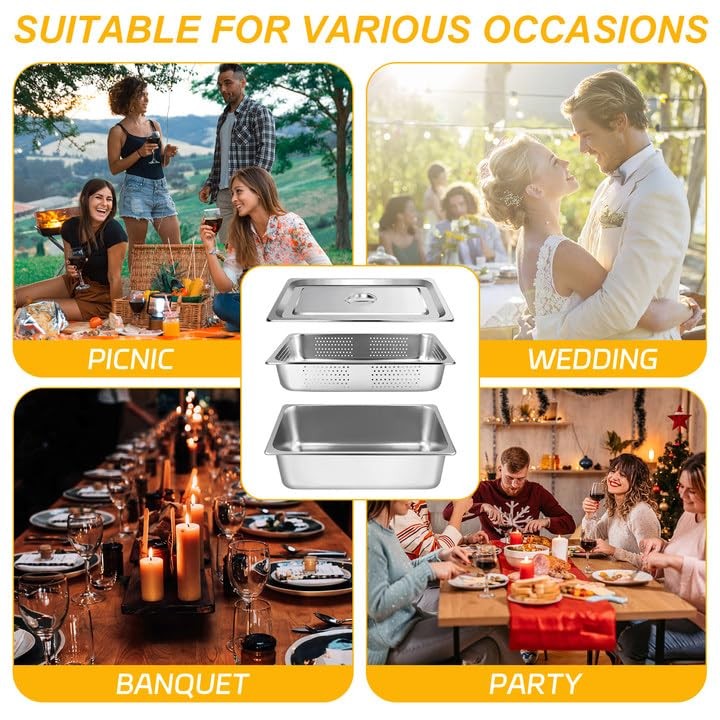 3 PCS Full Size 4 Inch 6 Inch Hotel Pan Lid Perforated Steam Table Stainless