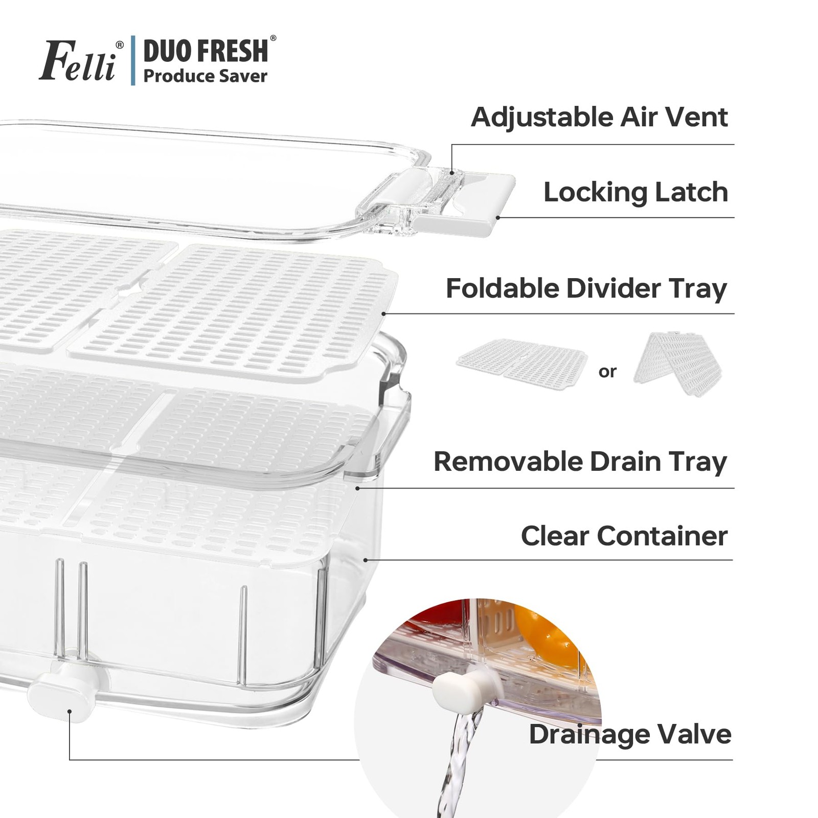 Duo Fresh Produce Saver for Fridge, Fruit Vegetable Container with Vent & Dra…
