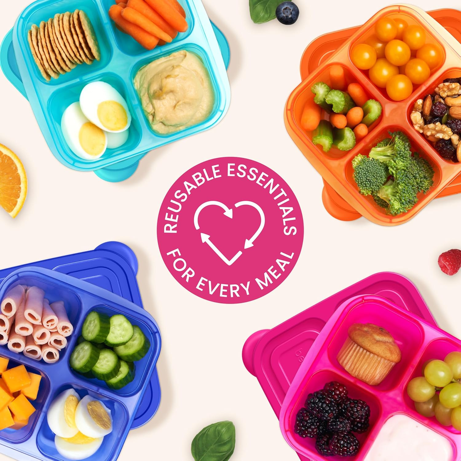 Bentgo Easyboxes 4-Compartment Snack Containers – 4 Trays & 4 Custom-Fit Lids to