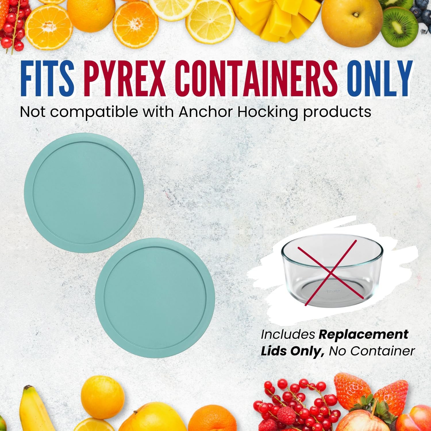 Replacement Lids fits Pyrex 4-Cup Glass Food Storage Container Bowls, 6-Inch