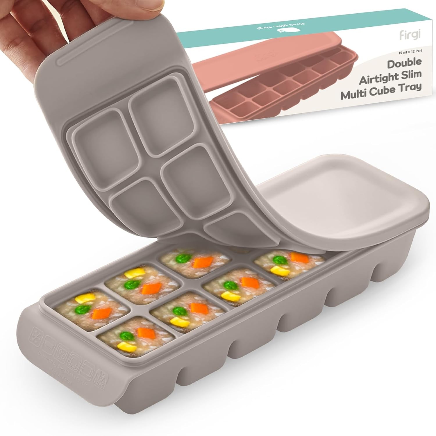 0.7 oz/12 Sections Silicone Ice Cube Freezer Tray with Lid, 100% Food-Grade Plat