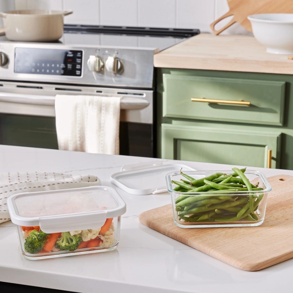 4Cup Rectangle Glass Food Storage Container with Tritan Lid. Set of 2,4 Pieces