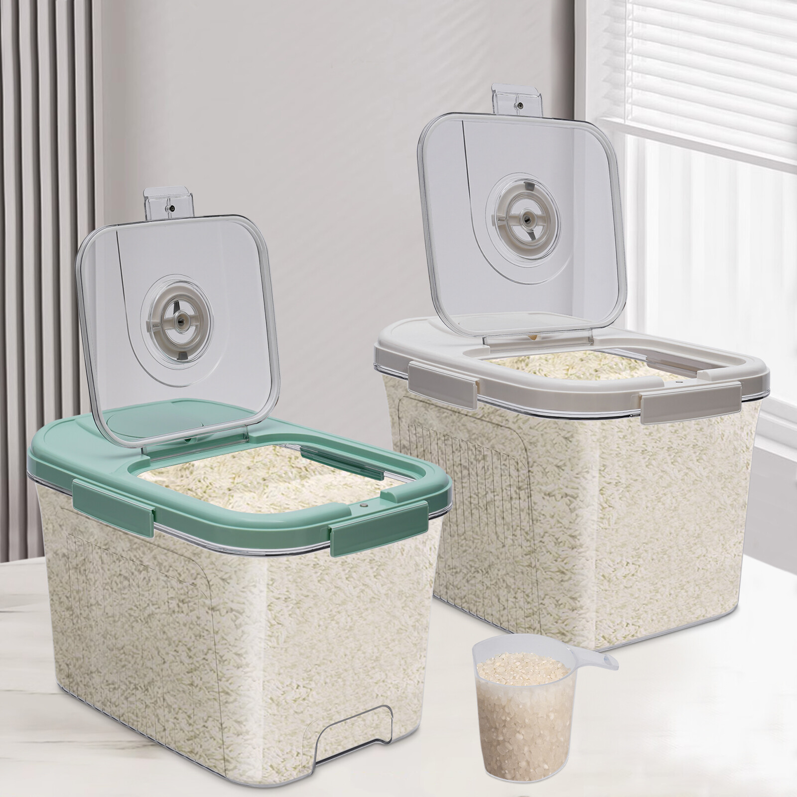 10kg Large Rice Storage Container Food Flour Airtight Box Rice Dispenser W/ Cup
