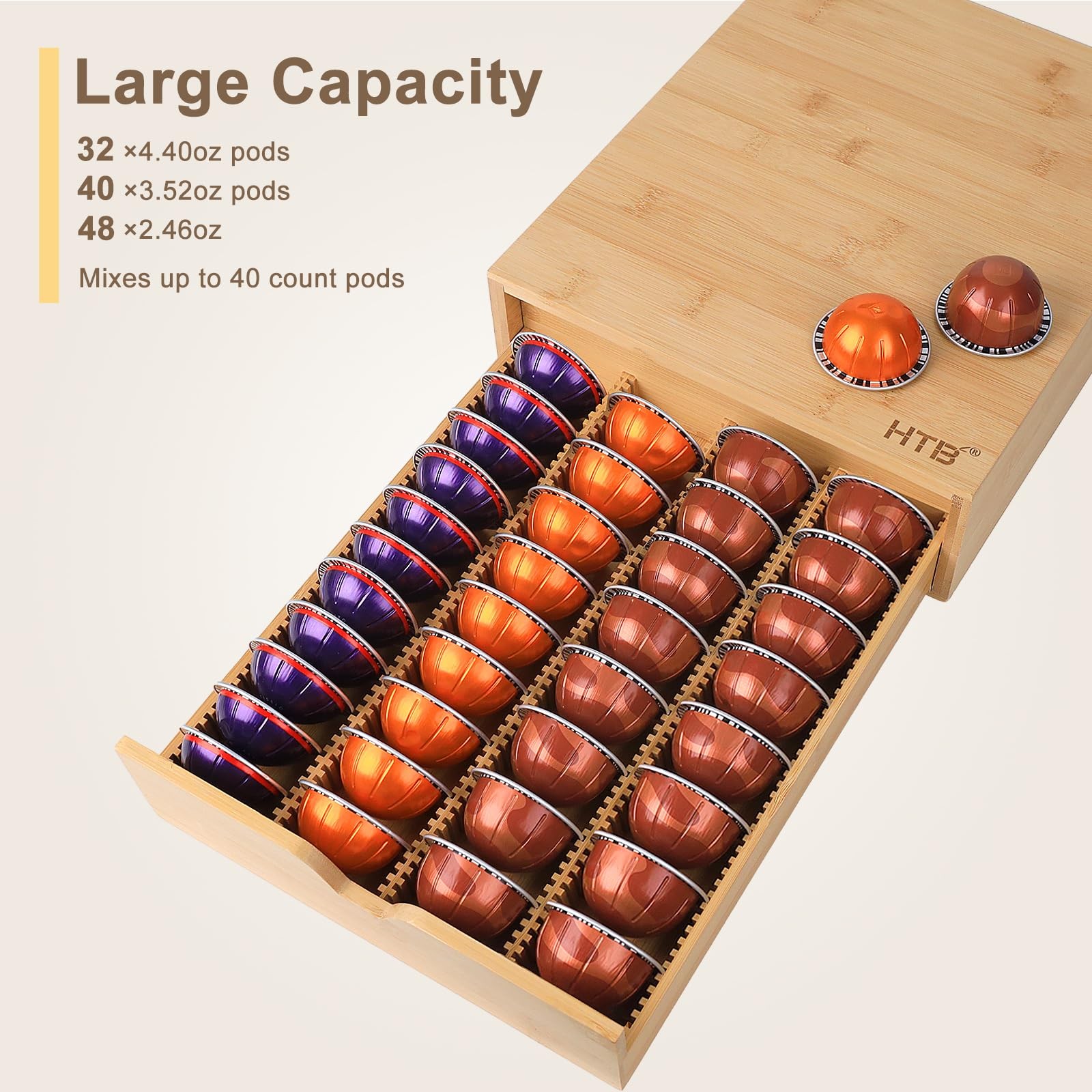 HTB K Cup Coffee Pod Holder, Drawer Type K 12.8x 10.7x 3.5 inches, Beige