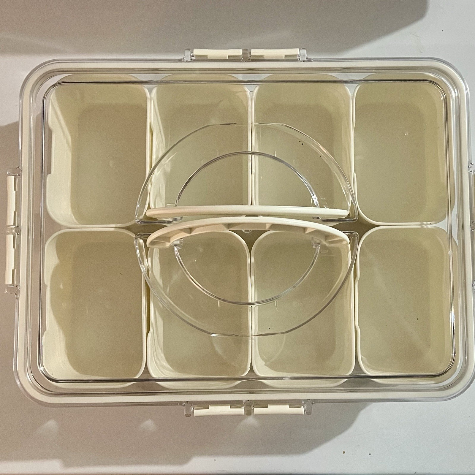 Rectangular Clear Plastic Snack Container with 8 Compartments and Snap Lid