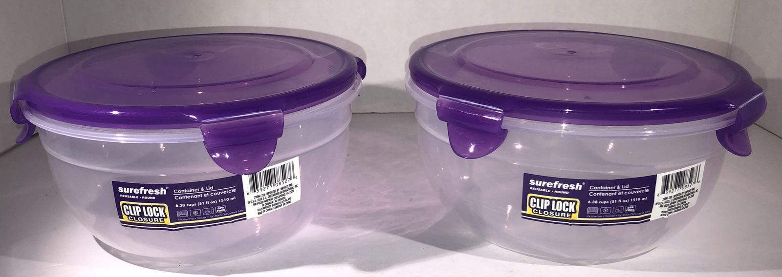 2ea 6.38Cup Sure Fresh Dry/Cold/Freezer Food Storage Containers W Clip-Lock Lids