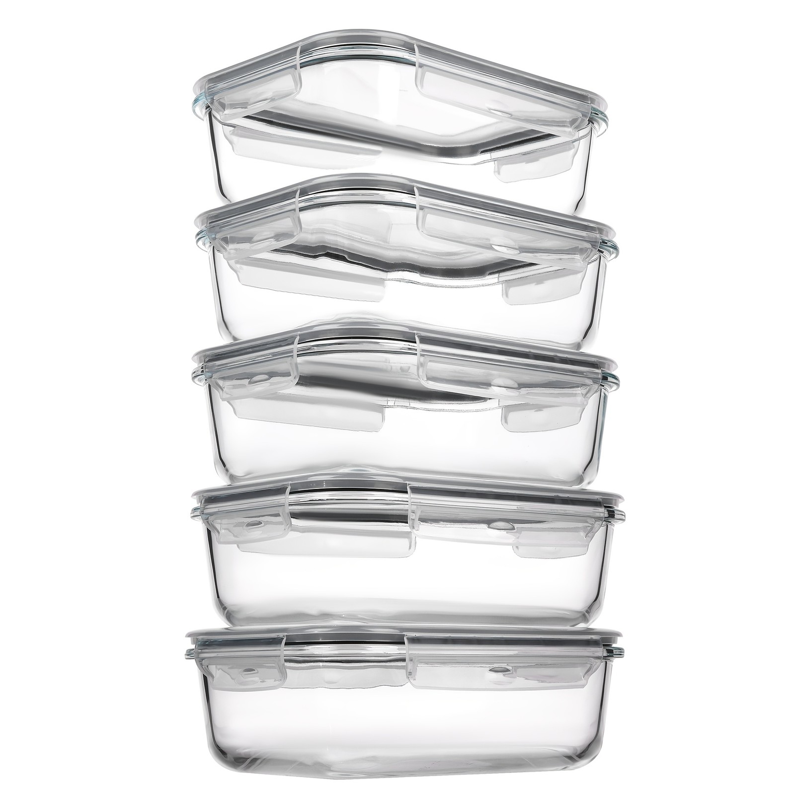 5 Pack 35oz Glass Food Storage Containers With Lids, grey