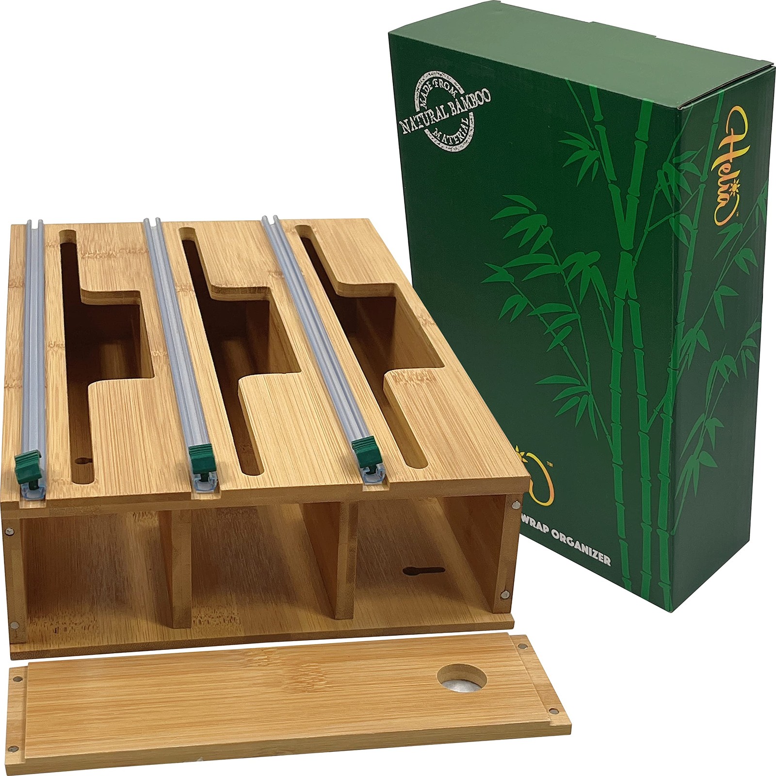 Bamboo Kitchen Wrap Organizer | Wall Mounting Solid Bamboo Foil and Plastic W…