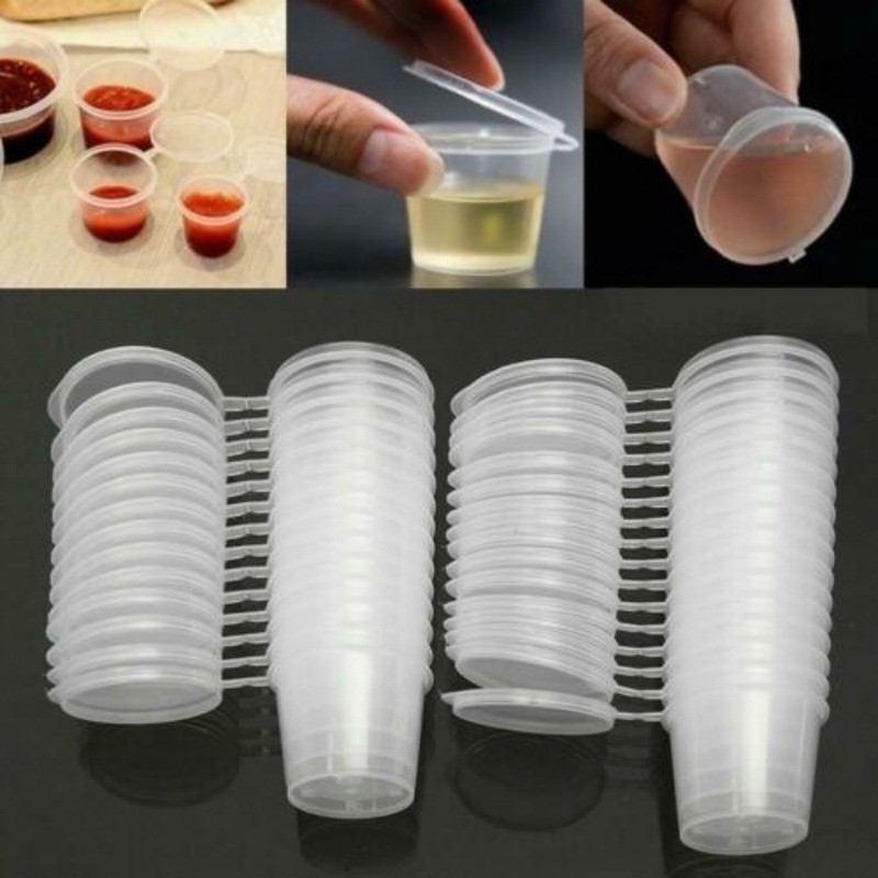 100Pcs/Set Small Plastic Sauce Cups Food Storage Containers Clear Boxes + Lids